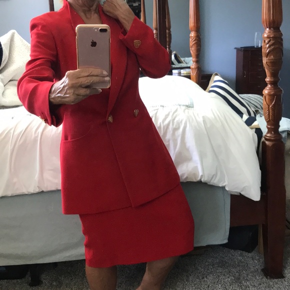 Louis Feraud Dresses & Skirts - Louis Feraud red skirt suit size 8